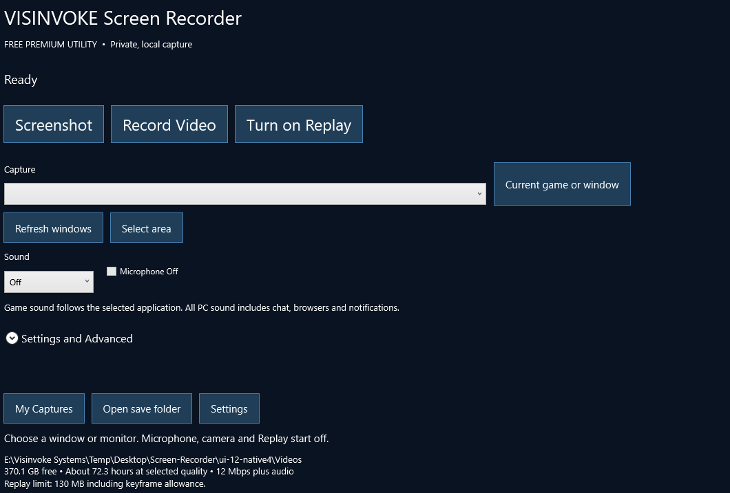 Actual Screen Recorder home with Screenshot, Record Video and Turn on Replay.